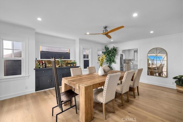 Dining room, Interior, Recessed Lighting, Wood Texture Flooring