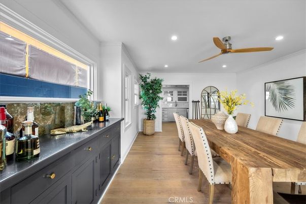 Dining room, Interior, Recessed Lighting, Wood Texture Flooring