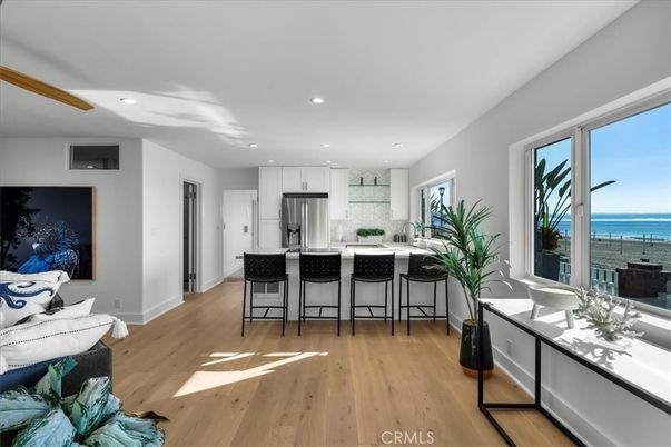 Interior, Kitchen, Recessed Lighting, Stainless Steel Appliances, Water, Wood Texture Flooring