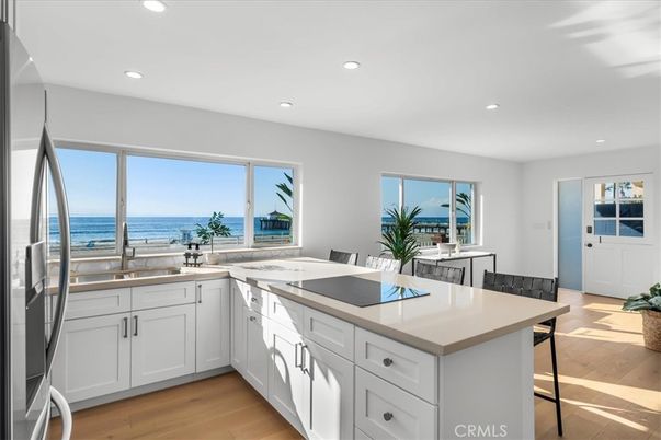 Dining room, Interior, Kitchen, Recessed Lighting, Water, Wood Texture Flooring