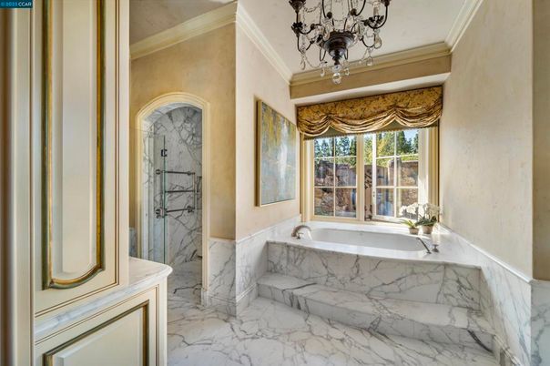 Bathroom, Chandelier, Interior, Marble, Marble Walls