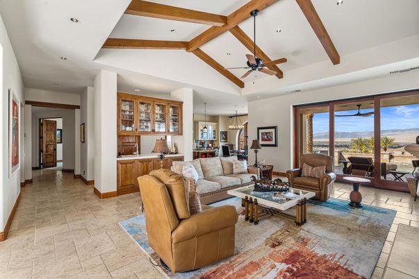 Interior, Living room, Pendant Lights, Recessed Lighting, Wooden Beams