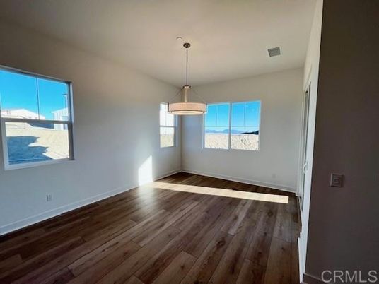 Empty room, Interior, Pendant Lights, Wood Texture Flooring