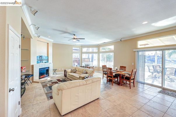 Dining room, Fireplace, Interior, Living room, Recessed Lighting