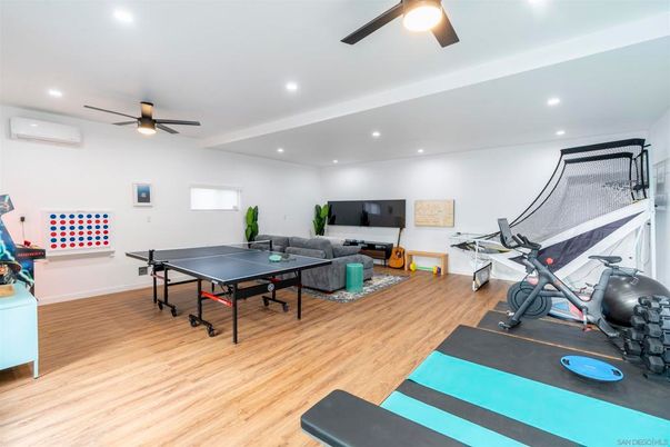 Fitness Equipment, Game Room, Interior, Recessed Lighting, Wood Texture Flooring