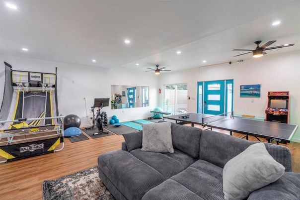 Fitness Equipment, Game Room, Interior, Recessed Lighting, Wood Texture Flooring