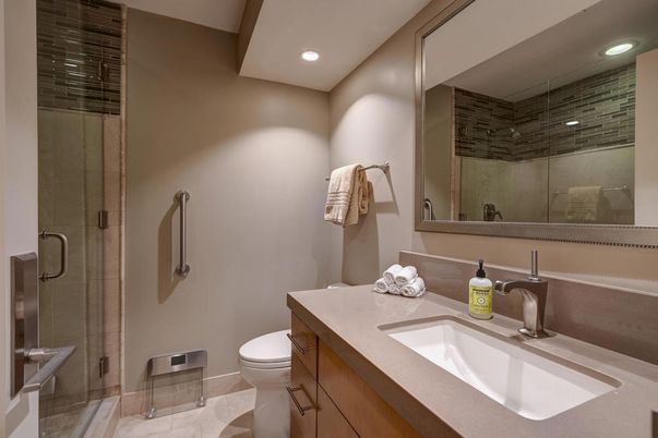Bathroom, Glass Shower, Interior, Recessed Lighting