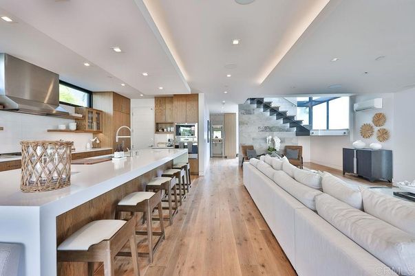 Interior, Kitchen, Living room, Recessed Lighting, Stainless Steel Appliances, Wood Texture Flooring