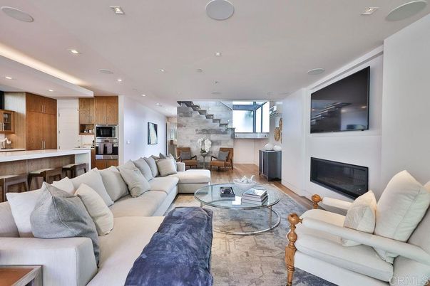 Dining room, Fireplace, Interior, Kitchen, Living room, Pendant Lights, Recessed Lighting, Stainless Steel Appliances