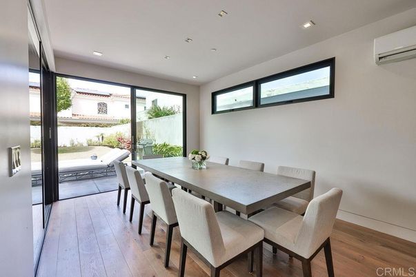 Dining room, Interior, Recessed Lighting, Wood Texture Flooring