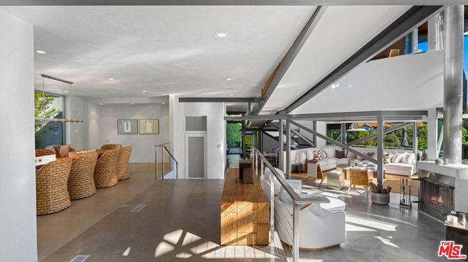 Dining room, Fireplace, Interior, Living room, Pendant Lights, Recessed Lighting, Wood Texture Flooring