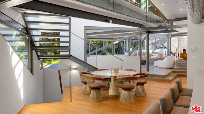Dining room, Interior, Recessed Lighting, Wood Texture Flooring