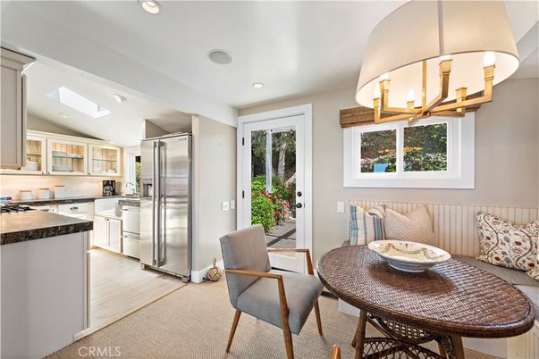 Dining room, Interior, Kitchen, Recessed Lighting, Stainless Steel Appliances, Wood Texture Flooring