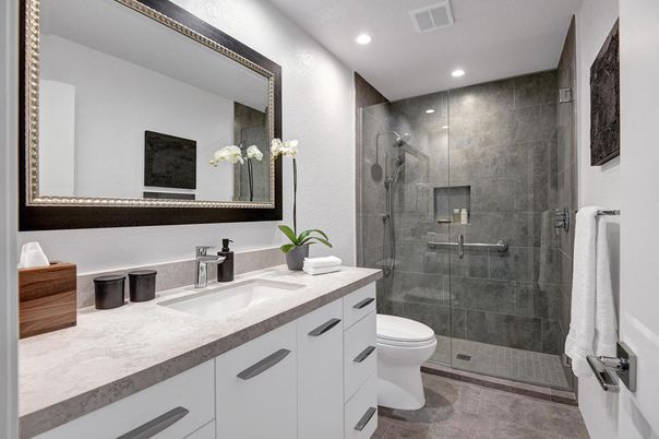 Bathroom, Glass Shower, Interior, Recessed Lighting
