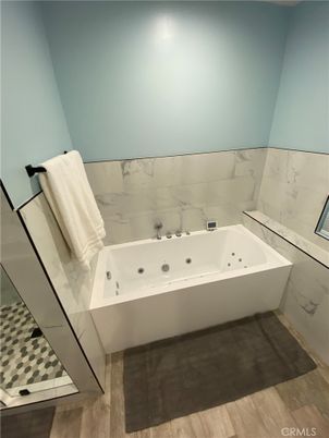Bathroom, Interior, Marble Walls, Wood Texture Flooring