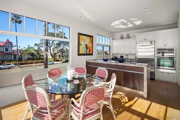 Dining room, Interior, Kitchen, Recessed Lighting, Stainless Steel Appliances, Wood Texture Flooring