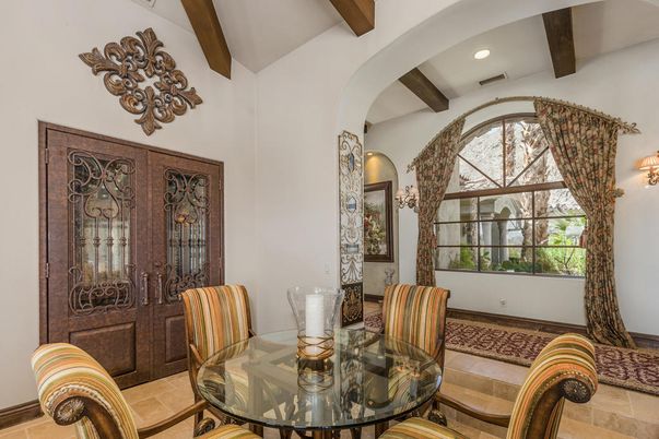 Dining room, Interior, Recessed Lighting, Wooden Beams