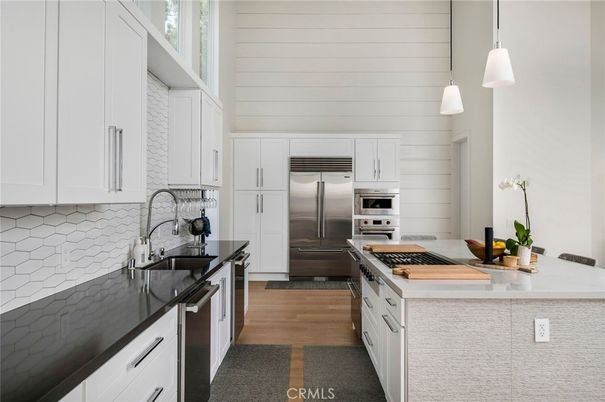 Interior, Kitchen, Pendant Lights, Stainless Steel Appliances, Wood Texture Flooring