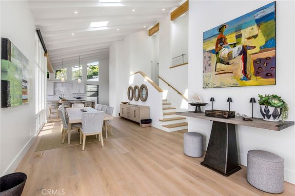 Dining room, Interior, Pendant Lights, Recessed Lighting, Wood Texture Flooring
