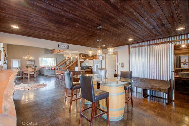 Dining room, Interior, Pendant Lights, Recessed Lighting, Wooden Ceilings, Wood Texture Flooring