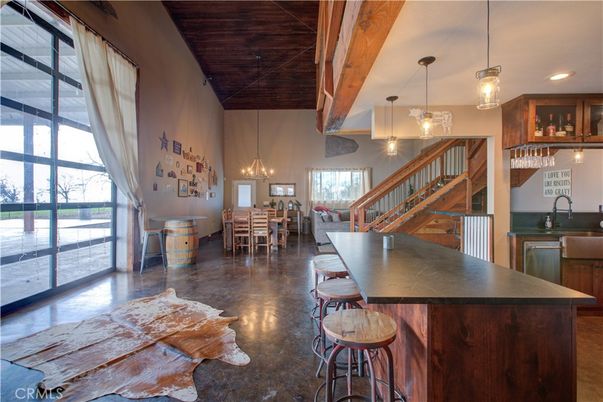 Dining room, Interior, Pendant Lights, Recessed Lighting, Wooden Beams