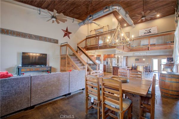 Chandelier, Dining room, Interior, Living room, Recessed Lighting, Wooden Beams, Wooden Ceilings