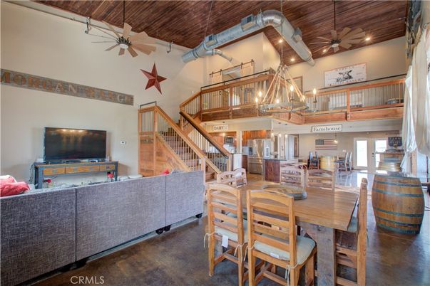 Chandelier, Dining room, Interior, Living room, Recessed Lighting, Wooden Beams, Wooden Ceilings