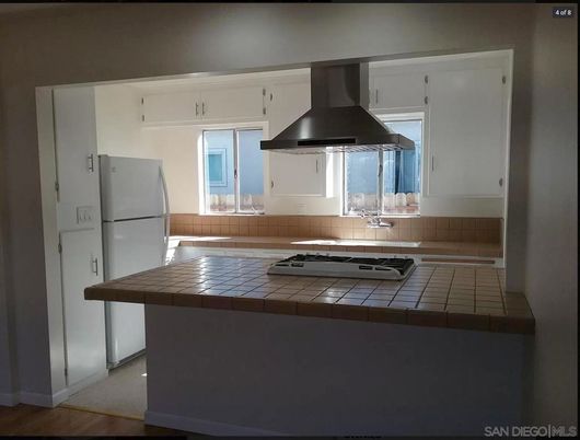 Interior, Kitchen, Tile Countertops, Wood Texture Flooring