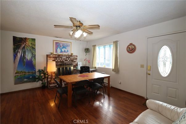 Dining room, Fireplace, Interior, Wood Texture Flooring