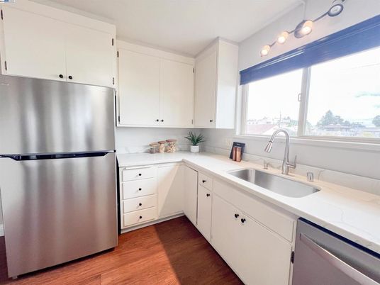 Interior, Kitchen, Stainless Steel Appliances, Wood Texture Flooring