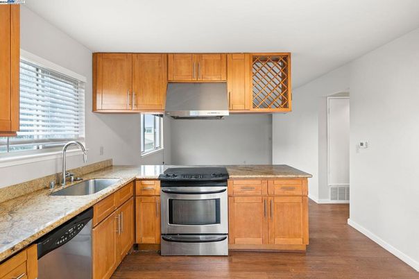 Interior, Kitchen, Stainless Steel Appliances, Wood Texture Flooring