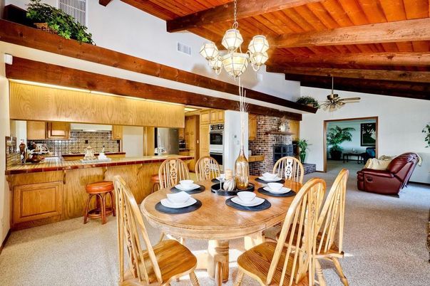 Chandelier, Dining room, Fireplace, Interior, Kitchen, Wooden Beams, Wooden Ceilings