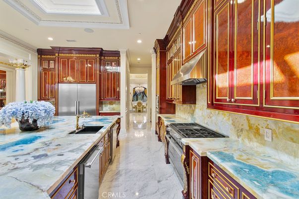 Interior, Kitchen, Marble, Recessed Lighting, Stainless Steel Appliances