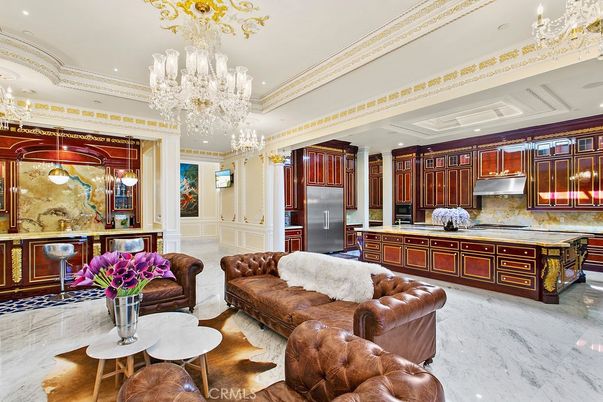 Chandelier, Interior, Kitchen, Living room, Marble, Recessed Lighting, Stainless Steel Appliances