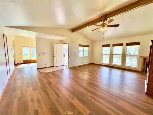 Empty room, Fireplace, Interior, Wooden Beams, Wood Texture Flooring