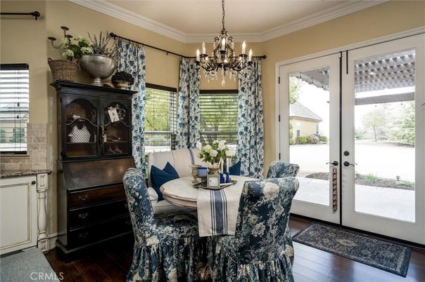 Chandelier, Dining room, Interior, Wood Texture Flooring