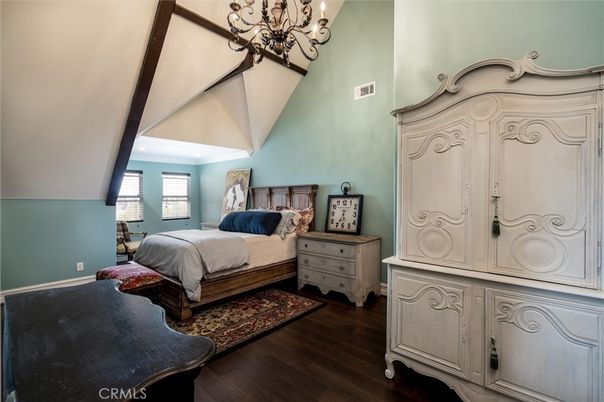 Bedroom, Chandelier, Interior, Wood Texture Flooring