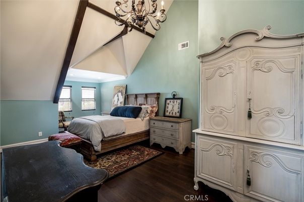 Bedroom, Chandelier, Interior, Wood Texture Flooring