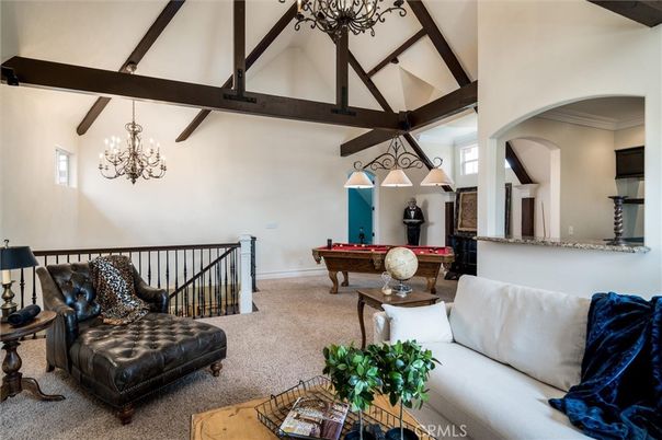 Billiard Table, Chandelier, Game Room, Interior, Living room, Wooden Beams