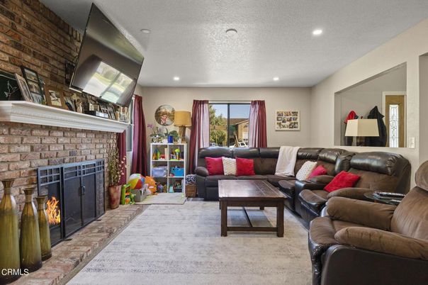 Fireplace, Interior, Living room, Recessed Lighting, Stone Walls