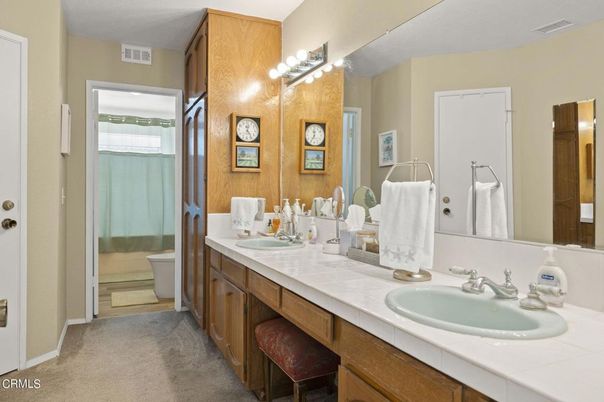 Bathroom, Dual Sink Vanities, Glass Shower, Interior, Tile Countertops