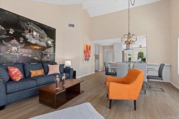 Dining room, Interior, Living room, Pendant Lights, Wood Texture Flooring