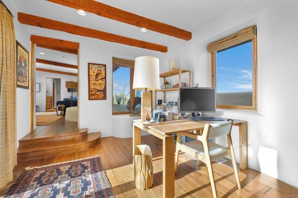 Home Office, Interior, Recessed Lighting, Wooden Beams, Wood Texture Flooring