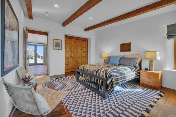 Bedroom, Interior, Recessed Lighting, Wooden Beams, Wood Texture Flooring