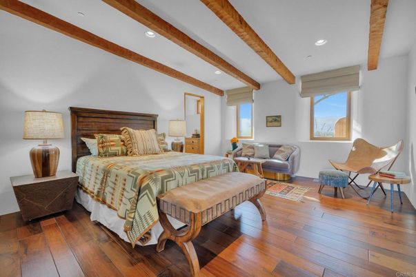 Bedroom, Interior, Recessed Lighting, Wooden Beams, Wood Texture Flooring