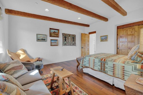 Bedroom, Interior, Recessed Lighting, Wooden Beams, Wood Texture Flooring