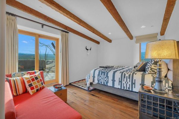 Bedroom, Interior, Recessed Lighting, Water, Wooden Beams, Wood Texture Flooring