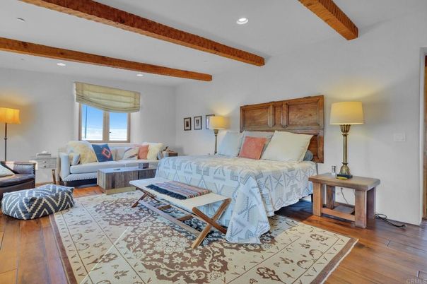 Bedroom, Interior, Recessed Lighting, Wooden Beams, Wood Texture Flooring