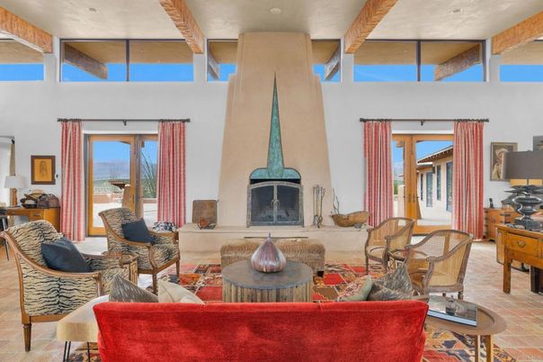 Fireplace, Interior, Living room, Recessed Lighting, Wooden Beams