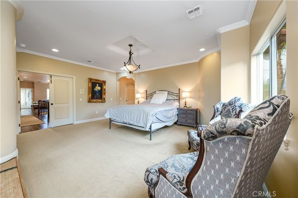 Bedroom, Interior, Pendant Lights, Recessed Lighting, Wood Texture Flooring